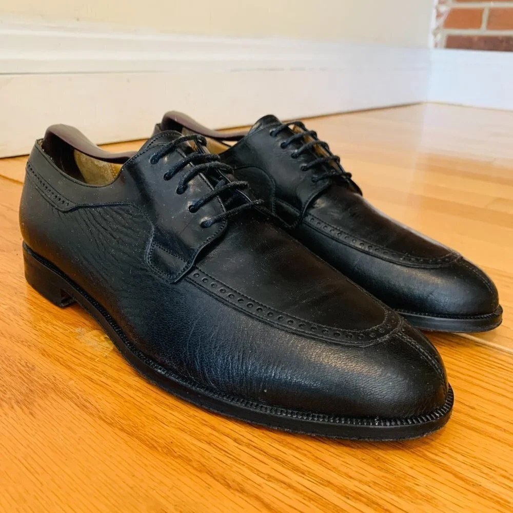 Mezlan Split-Toe Oxford Dress Shoes Black Men Size 8.5 M Made In Italy